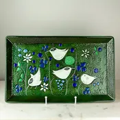 Birds Motif Green Wall Plaque - Sylvia Leuchovius 1970s