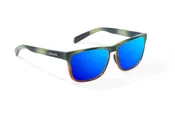 Bajio Calda Sunglasses - Green Ochre Split Gloss Frame with Blue Mirror Glass Lens