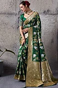Bottle Green Art Silk Banarasi Style Weaved Work Saree For Mehndi
