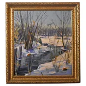 Oil on Canvas, Winter Landscape, by J A Fowler