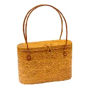 Flat Top Rattan Basket Shoulder Tote Bag