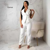 2 Two Piece Set Women Tracksuit Summer  Sportwear Sexy Elegant Vest Top + Pants Suits Office Outfits Matching Sets 2021