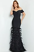 Black Mermaid Dress with Feathers on Skirt 08384