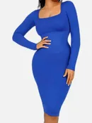 230197 Flattering Square Neck Seamless Long Sleeve Shaper Dress – Enhance Your Silhouette -ANNM