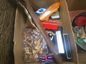 Lot 002 - Box Lot with Game Pieces Cross and Inkwell