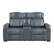 Apex Power Double Reclining Love Seat With Center Console, Power Headrests, Storage Arms With Cup Holders, Wireless Charger, Air Massage And Heat, LED Lighting And Charging Ports