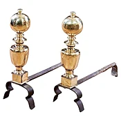 A Pair of Italian Baroque Brass and Iron Andirons