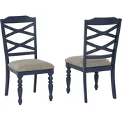 Aster Dining Chair in Navy Blue, Wood & Gray Fabric (Set of 2)