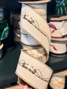 2.5” Linen Embroidery Fishing Rod with Plaid Back -SOLD BY THE YARD