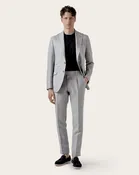 Avion Blue Pied de Poule Pleated Linen Silk Cotton Pants