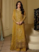 Mustard Gold Chiffon Luxe Embroidered Glam Festive Wear