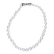 11x9mm Baroque Pearl with Diamond and Sapphire Bow Clasp Necklace in White Gold
