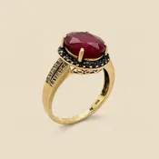10k Yellow Gold Blk./Wht. Diamond & Ruby Cocktail Ring