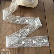 Antique Cotton Embroidered Lace Trim - 1 3/4 Inches Wide - By the Half Yard - Ivory Cotton