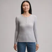 Women's Long-Sleeve Ring Snap Brushed Henley