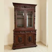 Antique French Normandy Carved Solid Oak Hutch