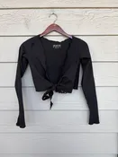 437 Black Long Sleeve Tie-Front Wrap Top sz SMALL