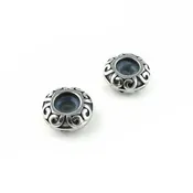 2 pcs antique silver smart beads, stainless steel rondelle with silicone insert, great for leather cord, 11mm