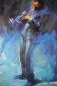 Jazz Trumpet Player Framed Giclee Canvas Print Artist Razier