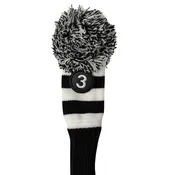Majek Golf Black and White Driver and Woods Headcovers Pom Pom Knit Limited Edition Classic Vintage