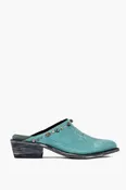 Cowboy Round Toe Mules - Turquoise