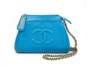 1990s Chanel Blue Caviar Timeless CC Chain Shoulder Bag