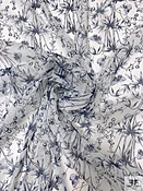 Bamboo Butterfly Toile Printed Crinkled Silk Chiffon - Off-White / Navy Blue