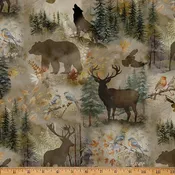 Stag and Stone Forest Animals Antique Beige