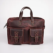 Two Pocket Belt Strap Briefcase - Burgundy