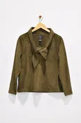 25" Tie Collar Long Sleeve Suede Top