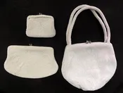 Ivory White Seed Beaded Satin Bridal Formal Evening Bag Clutch Coin Purse