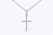 0.05 Carat Total Diamond Small Cross Pendant Necklace in White Gold