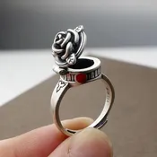 Adjustable Rose Top Poison Ring w/ Red Accents