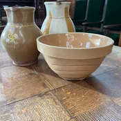 Art Deco Stoneware Mixing Bowl with Evansville Lumber Company Print — Aurora Mills