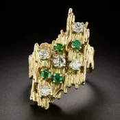 18K Emerald and Diamond Brutalist Ring