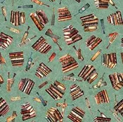 Bookworm by Quilting Treasures STACKED BOOK TOSS/DK SAGE
