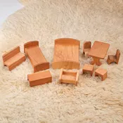 10 Piece Dollhouse Furniture Set - Cherry Wood