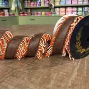 John Mark Pleather Fringe Wired Ribbon - Orange, 4" x 10 yd
