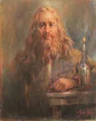 Man sitting by candle light