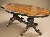 Double Pedestal Burl Walnut Table