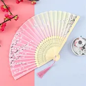 Vintage Silk Folding Hand Fan Chinese Japanese Bamboo Fans Craft Gifts Women Dance Performance Props Home Decoration Ornaments