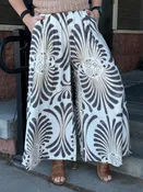 Artistic Neutral Swirl Wide Leg Statement Pants