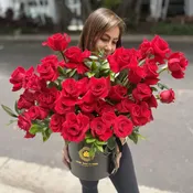 40 Reflexed Roses Hat Box -  Red
