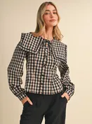 Gingham Pilgrim Collar Button Up Top