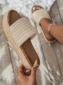 White Boho Woven Non-slip Wedge Sandals