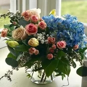Bubble Bowl of Hydrangea and Roses
