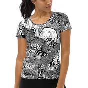 Catastrophe Cat Scoop Neck Tech Shirt for Women - Running Top