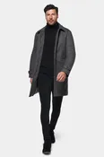 Cashmere Wool ¾ Coat, Grey Black Herringbone