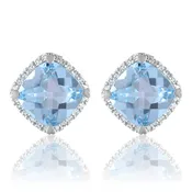 Aquamarine Earrings with Diamond Halos