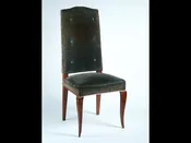 Attributed to Jean-Charles Moreux set of 6 dining chairs (#1177) — Calderwood Gallery is a world class resource for original French Art Deco furniture. Works by Maurice Dufrene, Jacques Adnet, Ruhlmann, Jallot, Follot, Arbus, Leleu, Dominuque, Subes, Sue et Mare. Art Nouveau, decorative arts, iron works.